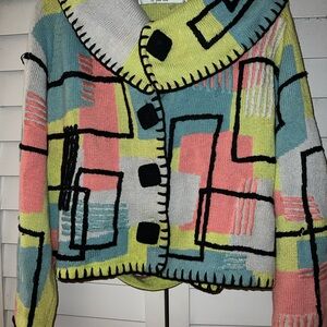 Vintage Michael Simon Colorful Geometric Patterned Women's Sweater Cardigan